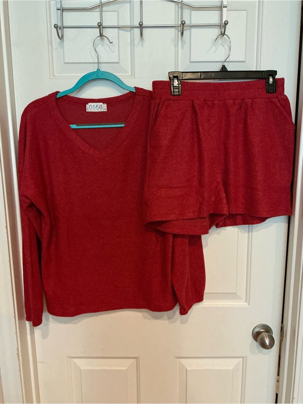 Zenana Outfitters Red V‑Neck Pajama Top & Elastic Waist Shorts